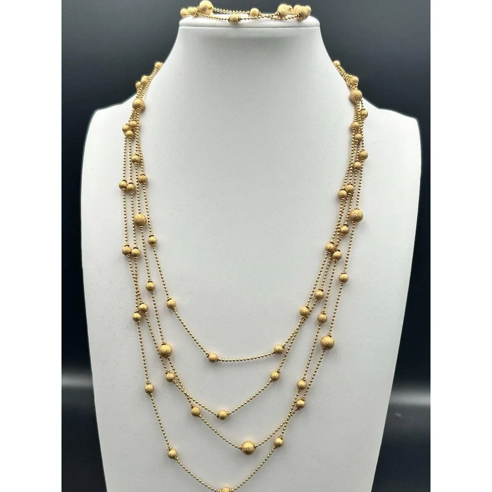 Premiere Designs Gold Tone Multi Strand Textured Bead Necklace Bracelet Set
